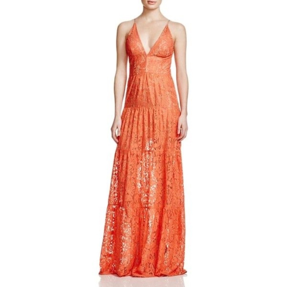 DRESS THE POPULATION Melina Lace Fit & Flare Maxi Dress (D7)